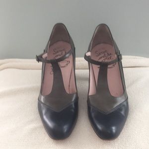 John Fluevog two tone strappy pumps.